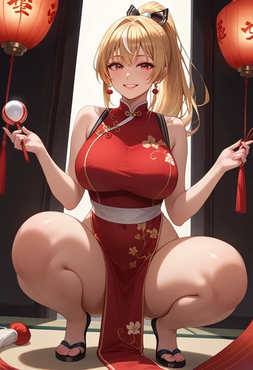 hololive,shiranui_flare,qipao  - AI generated anime art