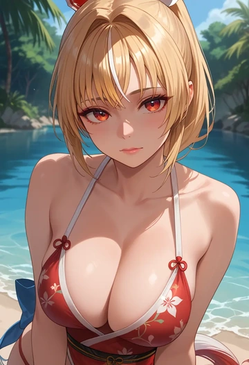 hololive,shiranui_flare,swimsuit,floral print  - AI generated anime art