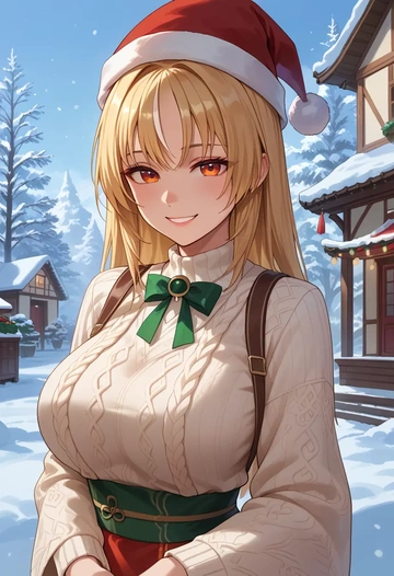 hololive,shiranui_flare,Christmas,sweater dress,stockings  - AI generated anime art