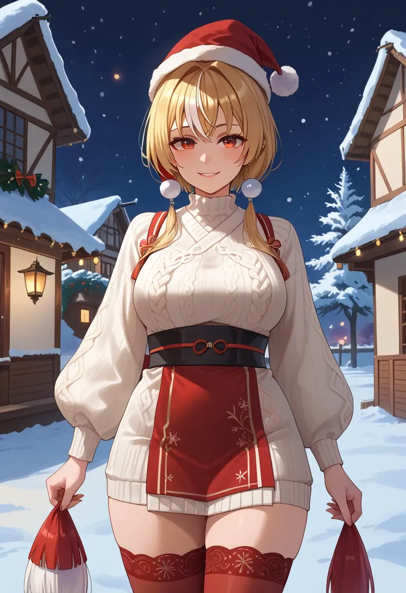 hololive,shiranui_flare,Christmas,sweater dress,stockings  - 