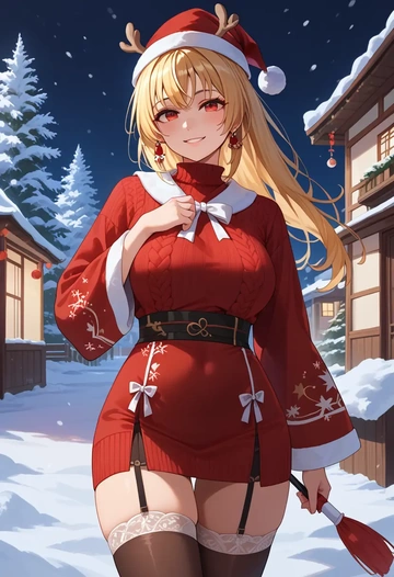 hololive,shiranui_flare,sweater,stockings,Thigh garters  - AI generated anime art