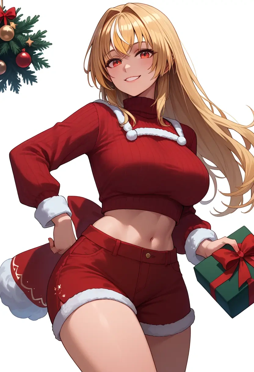 hololive,shiranui_flare,Christmas,red velvet shorts,turtleneck sweater  - 