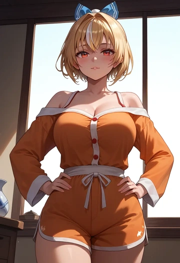 hololive,shiranui_flare,pajamas, low-waisted shorts  - AI generated anime art