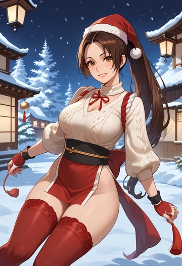 fatal_fury,shiranui_mai,Christmas,sweater dress,stockings  - AI generated anime art