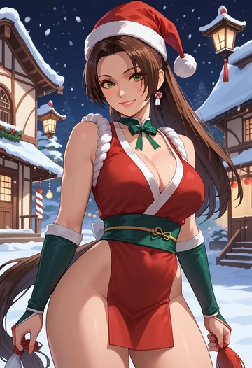 fatal_fury,shiranui_mai,Christmas,dress  - AI generated anime art