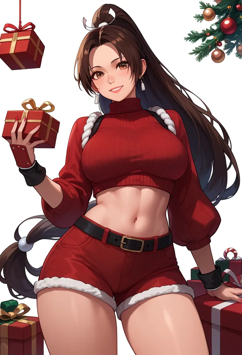 fatal_fury,shiranui_mai,Christmas,red velvet shorts,turtleneck sweater  - 