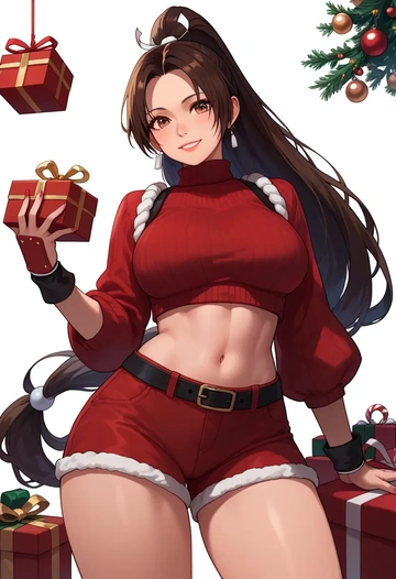 fatal_fury,shiranui_mai,Christmas,red velvet shorts,turtleneck sweater  - AI generated anime art