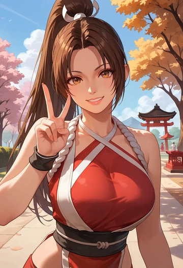 fatal_fury,shiranui_mai,halter top,track pants  - AI generated anime art