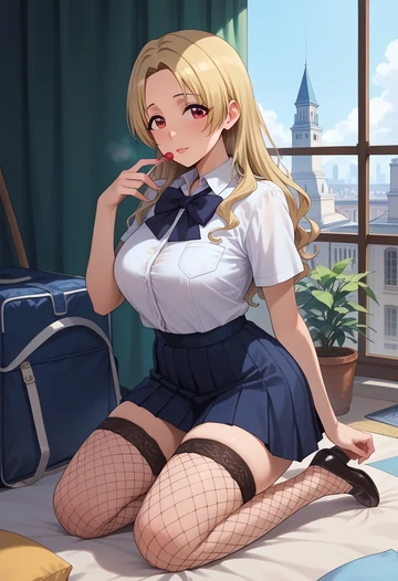 idolmaster,shirasaka_koume,mini skirt, stockings  - AI generated anime art