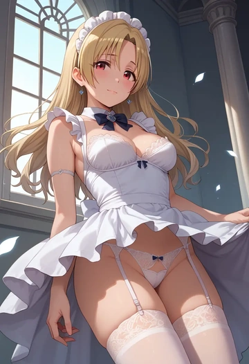 idolmaster,shirasaka_koume,maid, sexy, stockings,panties  - AI generated anime art