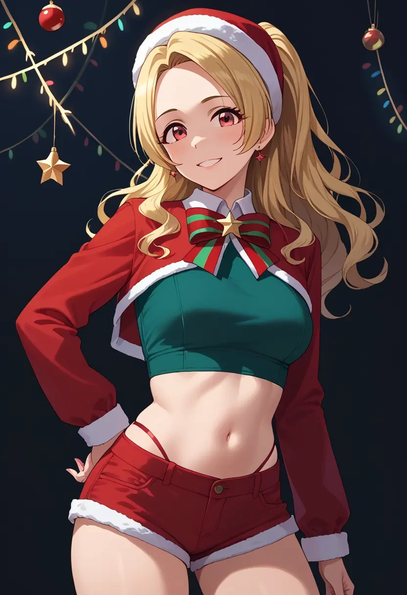 idolmaster,shirasaka_koume,Christmas,red velvet shorts  - 