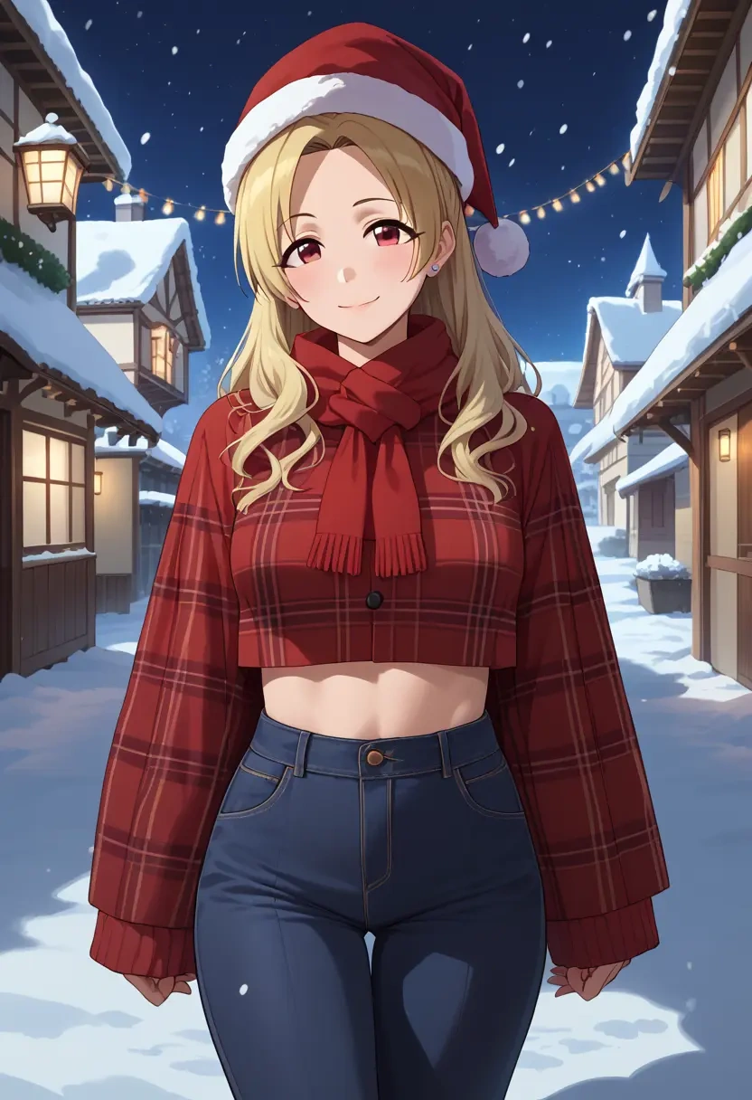 idolmaster,shirasaka_koume,Christmas,plaid trousers  - 