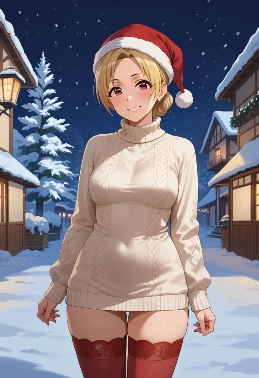 idolmaster,shirasaka_koume,Christmas,sweater dress,stockings  - 