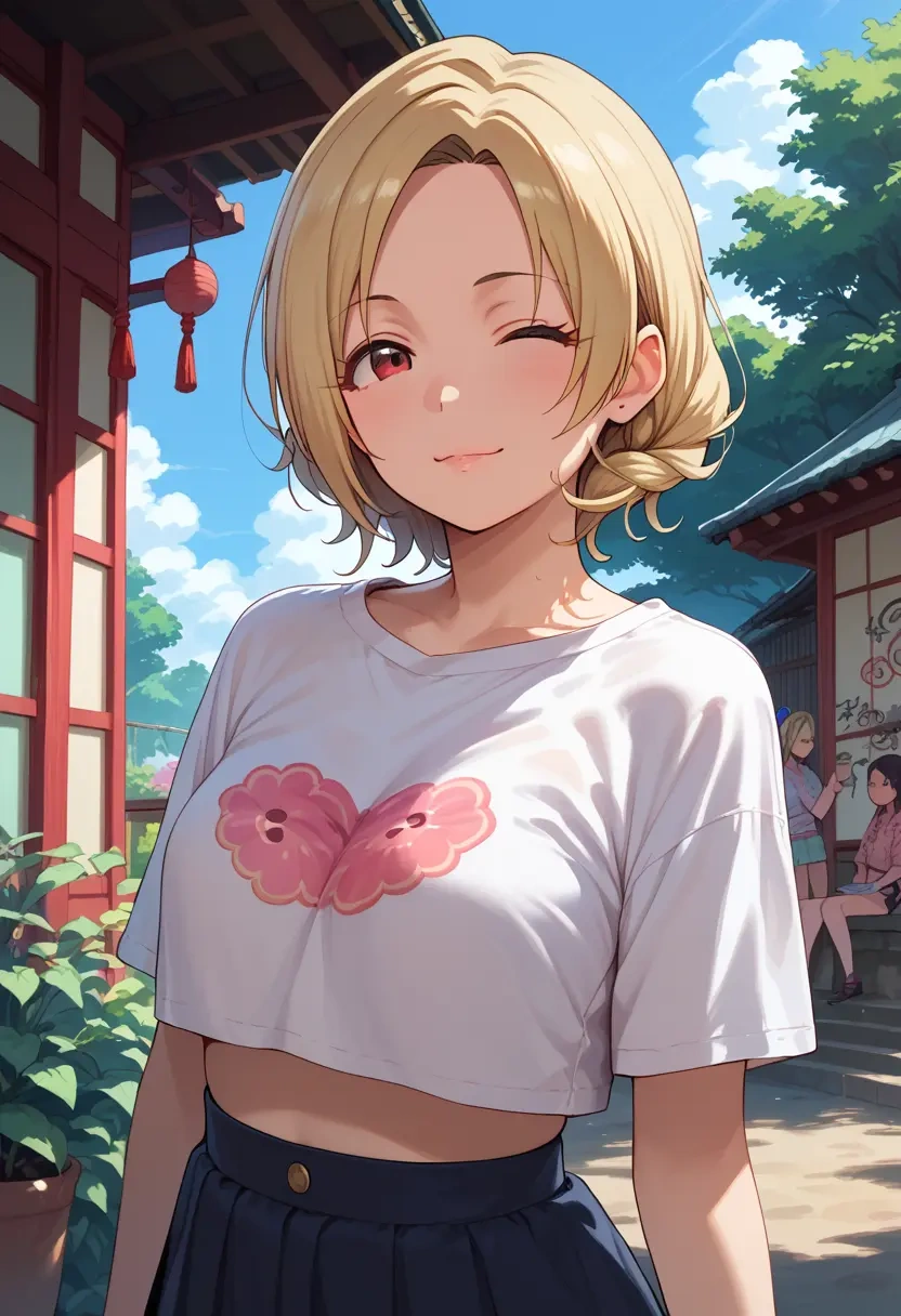 idolmaster,shirasaka_koume,cropped graffiti sweatshirt,dolphin shorts  - 