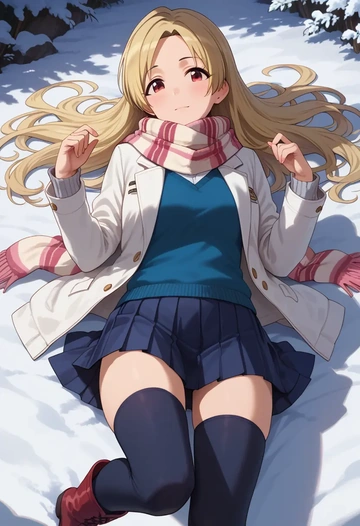 idolmaster,shirasaka_koume,winter,student uniform,puffer jacket  - AI generated anime art