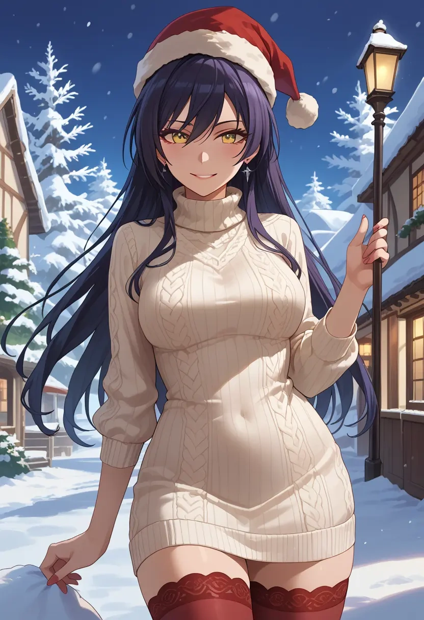 idolmaster,shirase_sakuya,Christmas,sweater dress,stockings  - 