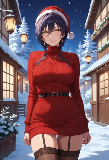 idolmaster,shirase_sakuya,sweater,stockings,Thigh garters  - AI generated anime art