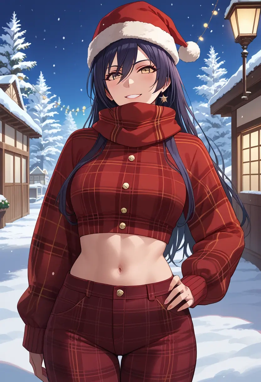 idolmaster,shirase_sakuya,Christmas,plaid trousers  - 