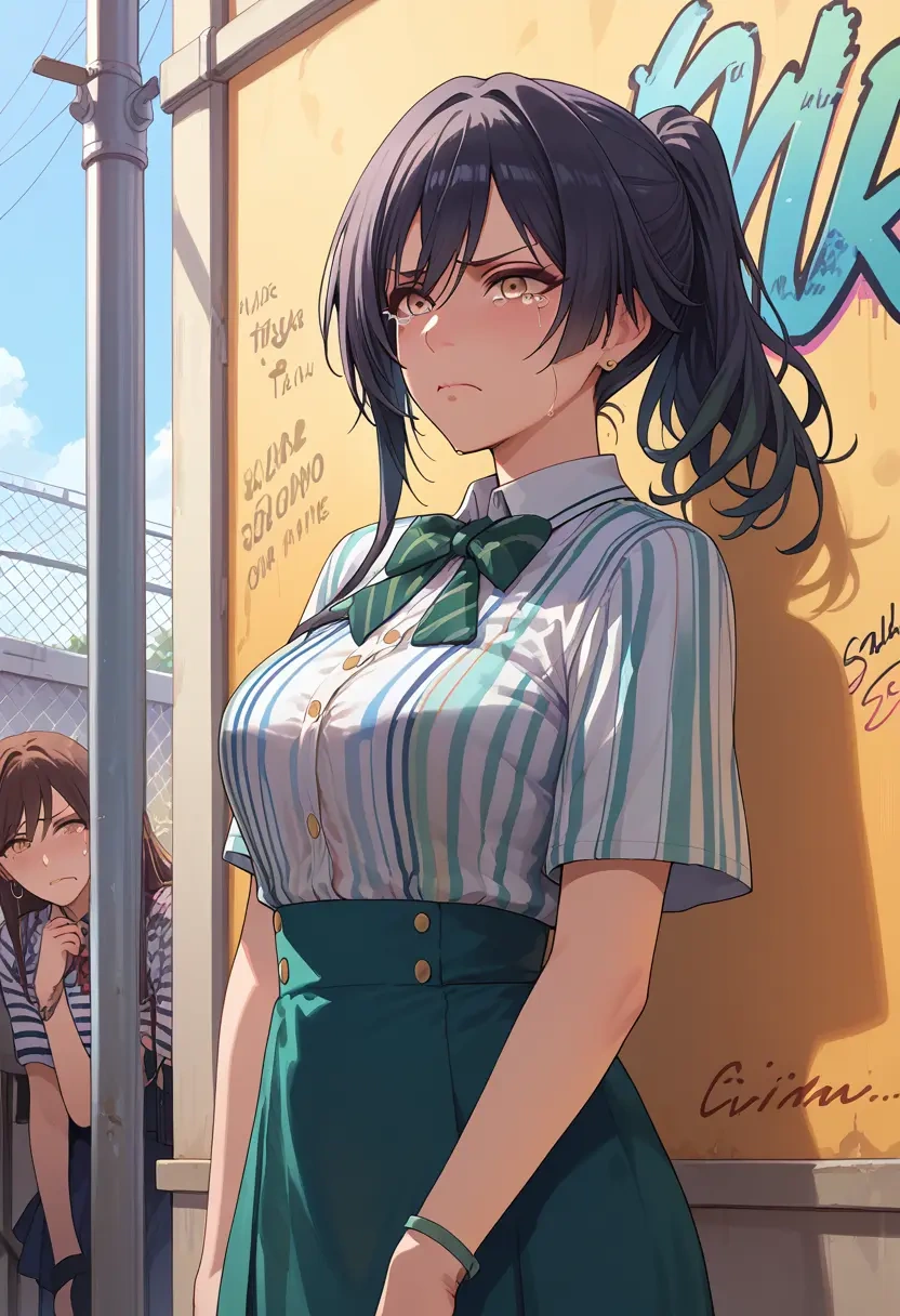 idolmaster,shirase_sakuya,striped graffiti blouse,dolphin shorts  - 