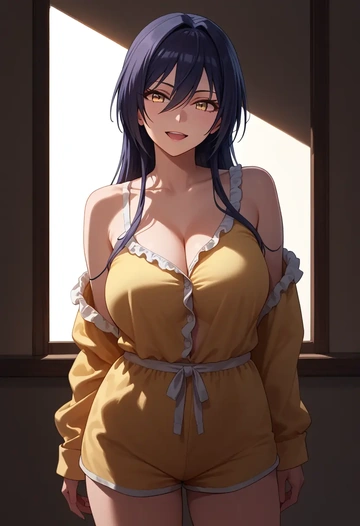 idolmaster,shirase_sakuya,pajamas, low-waisted shorts  - AI generated anime art