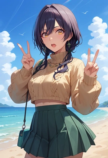 idolmaster,shirase_sakuya,sweater,cropped,pleated midi skirt  - AI generated anime art