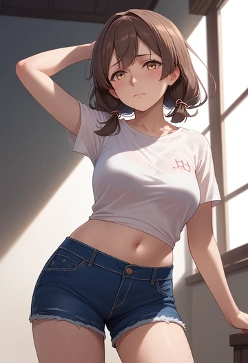 kantai_collection,shiratsuyu_(kancolle),denim shorts  - AI generated anime art