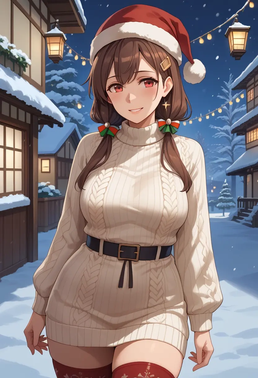 kantai_collection,shiratsuyu_(kancolle),Christmas,sweater dress,stockings  - 