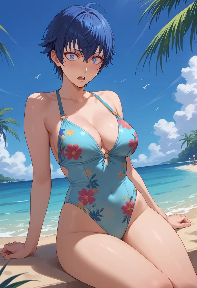 persona,shirogane_naoto,swimsuit,floral print  - 