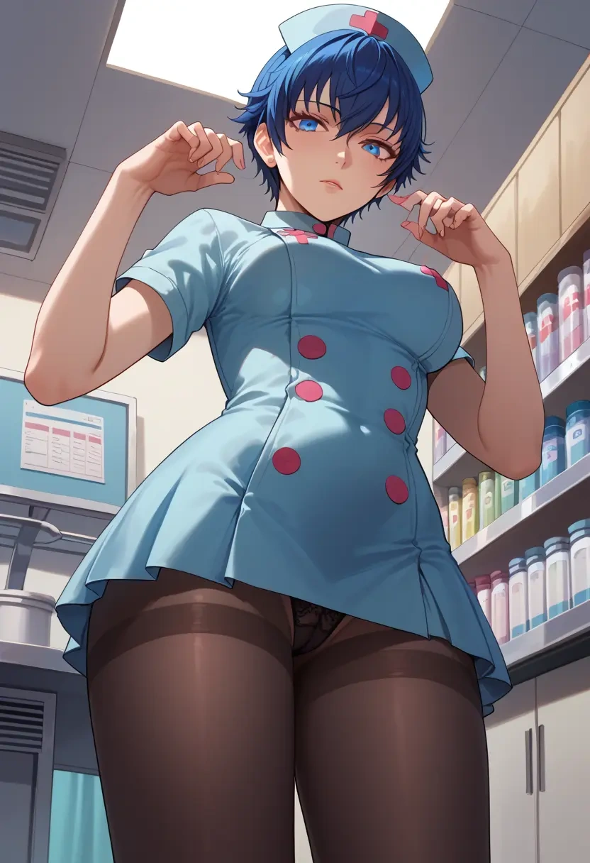 persona,shirogane_naoto,nurse pantyhose,mini skirt, sexy  - 