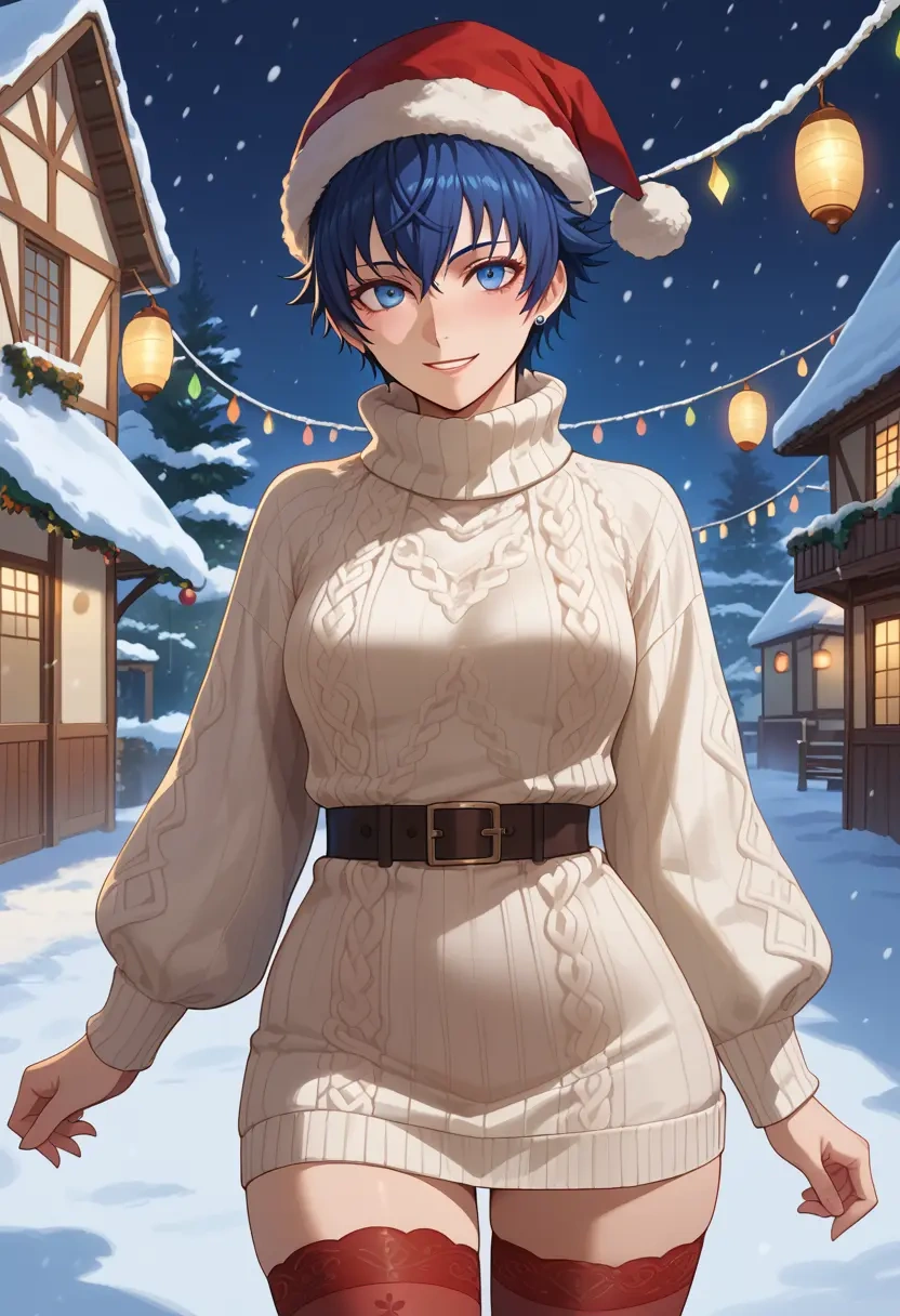 persona,shirogane_naoto,Christmas,sweater dress,stockings  - 