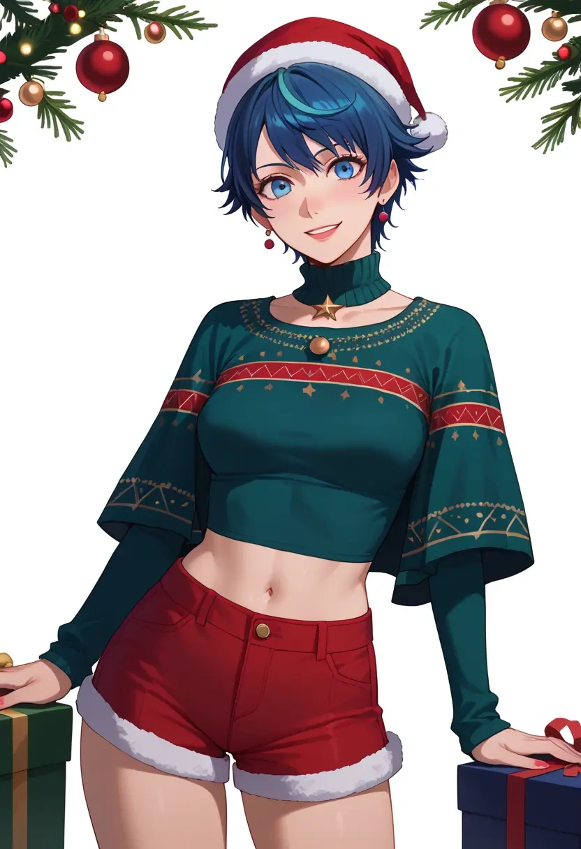 persona,shirogane_naoto,Christmas,red velvet shorts  - 