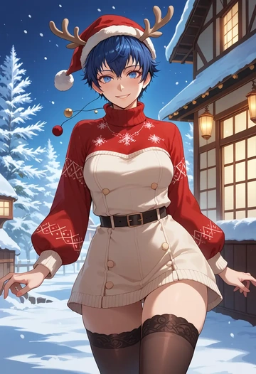 persona,shirogane_naoto,sweater,stockings,Thigh garters  - AI generated anime art