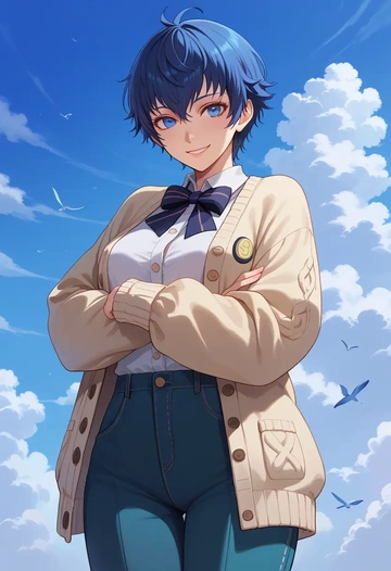 persona,shirogane_naoto,cardigan,oversized,wide-leg pants  - AI generated anime art