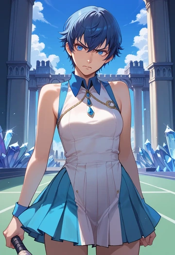 persona,shirogane_naoto,tennis dress,visor,trainers  - AI generated anime art