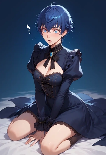 persona,shirogane_naoto,witch blouse,asymmetrical skirt,striped stockings  - AI generated anime art