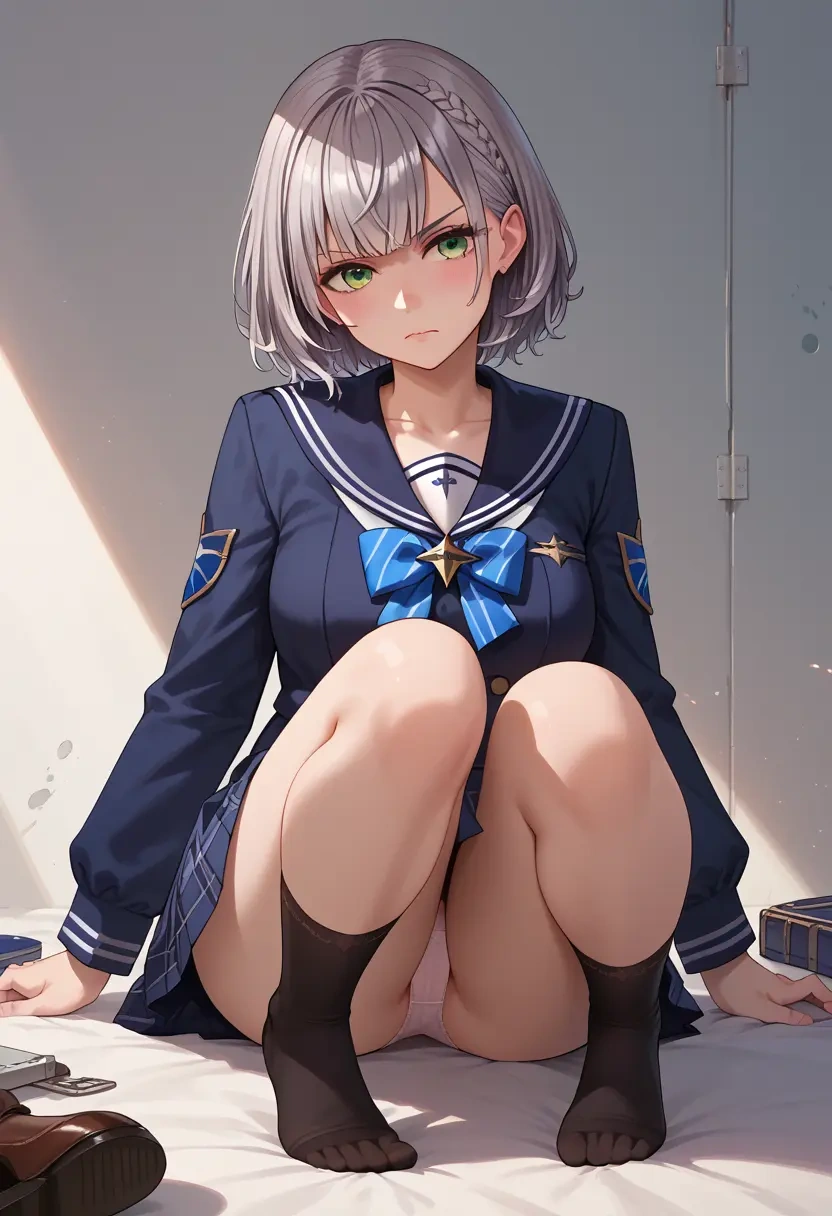 hololive,shirogane_noel,jk uniform, stockings  - 