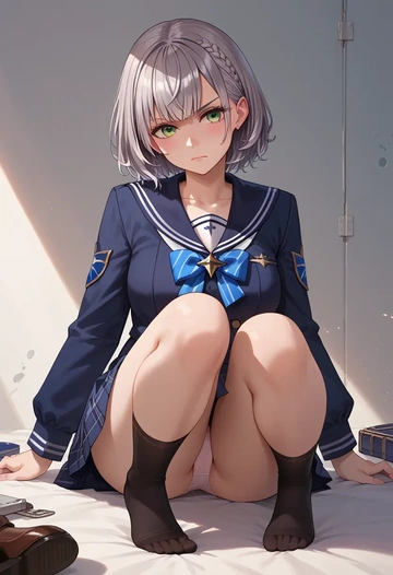 hololive,shirogane_noel,jk uniform, stockings  - AI generated anime art