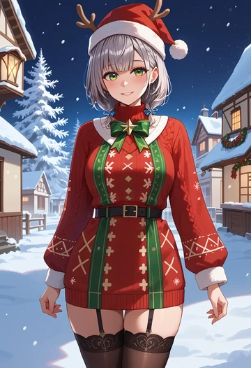 hololive,shirogane_noel,sweater,stockings,Thigh garters  - AI generated anime art