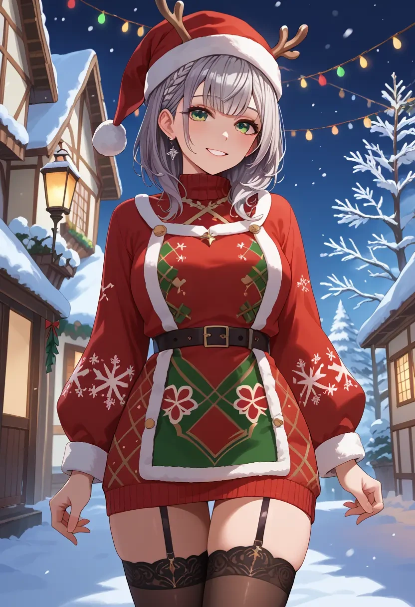 hololive,shirogane_noel,sweater,stockings,Thigh garters  - 