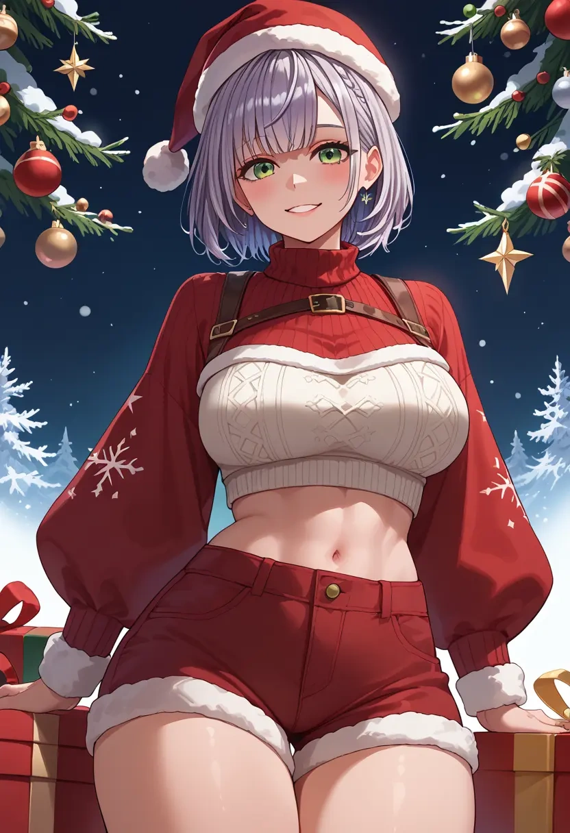 hololive,shirogane_noel,Christmas,red velvet shorts,turtleneck sweater  - 