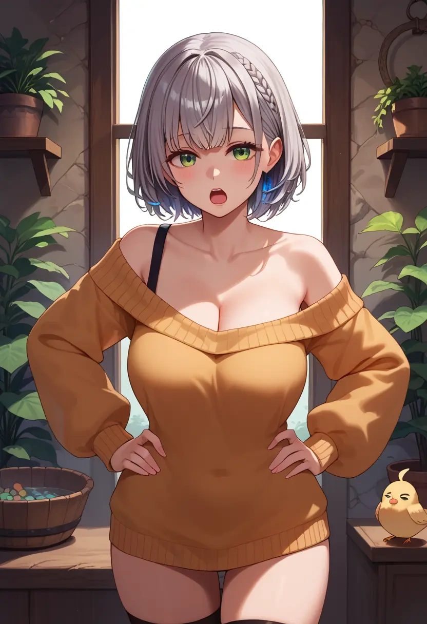 hololive,shirogane_noel,off-shoulder,sweater  - 