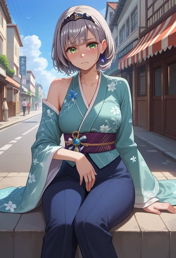 hololive,shirogane_noel,kimono,silk,wide-leg trousers  - AI generated anime art