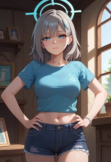 blue_archive,shiroko_(blue_archive),denim shorts  - AI generated anime art