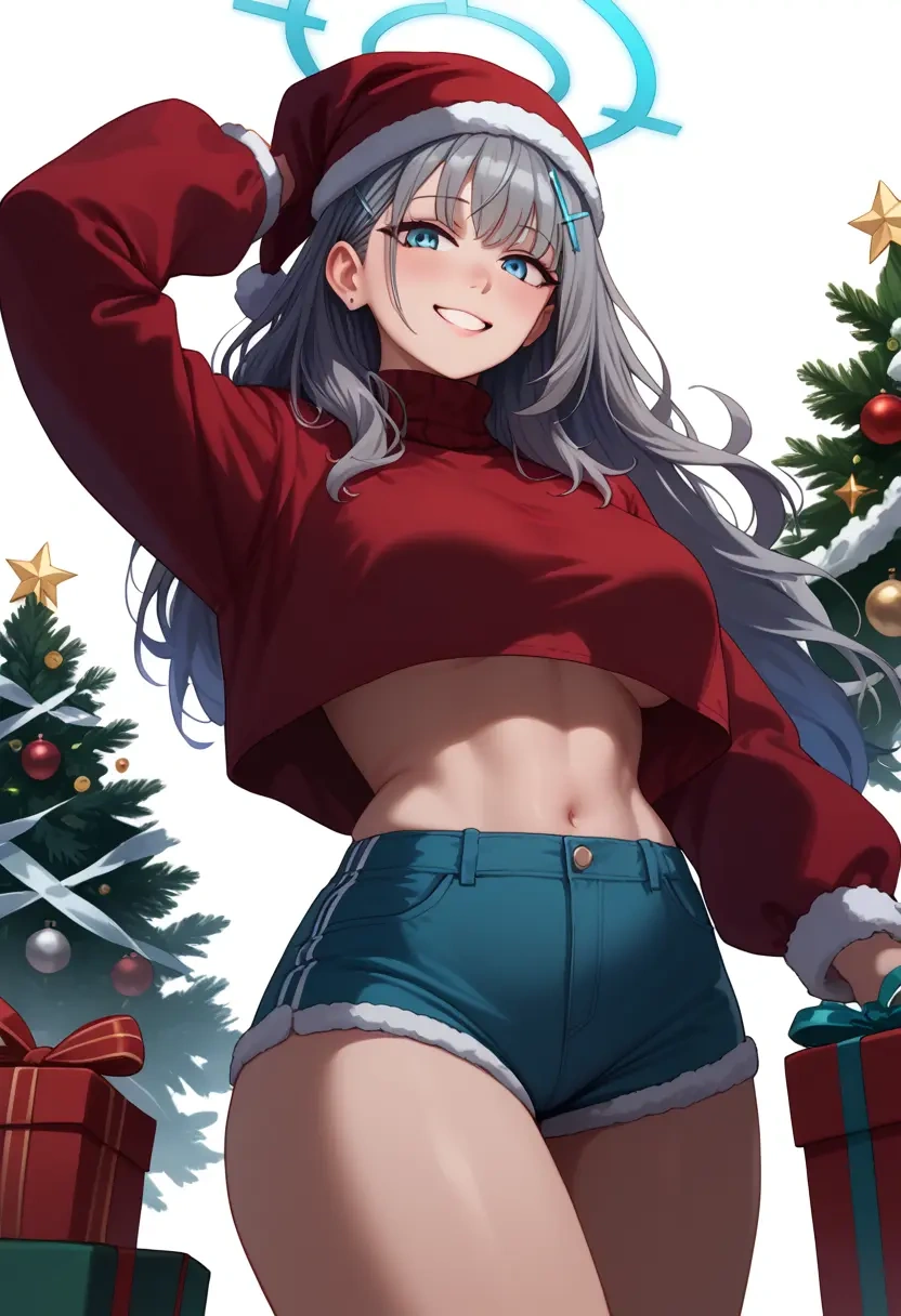 blue_archive,shiroko_(blue_archive),Christmas,red velvet shorts,turtleneck sweater  - 