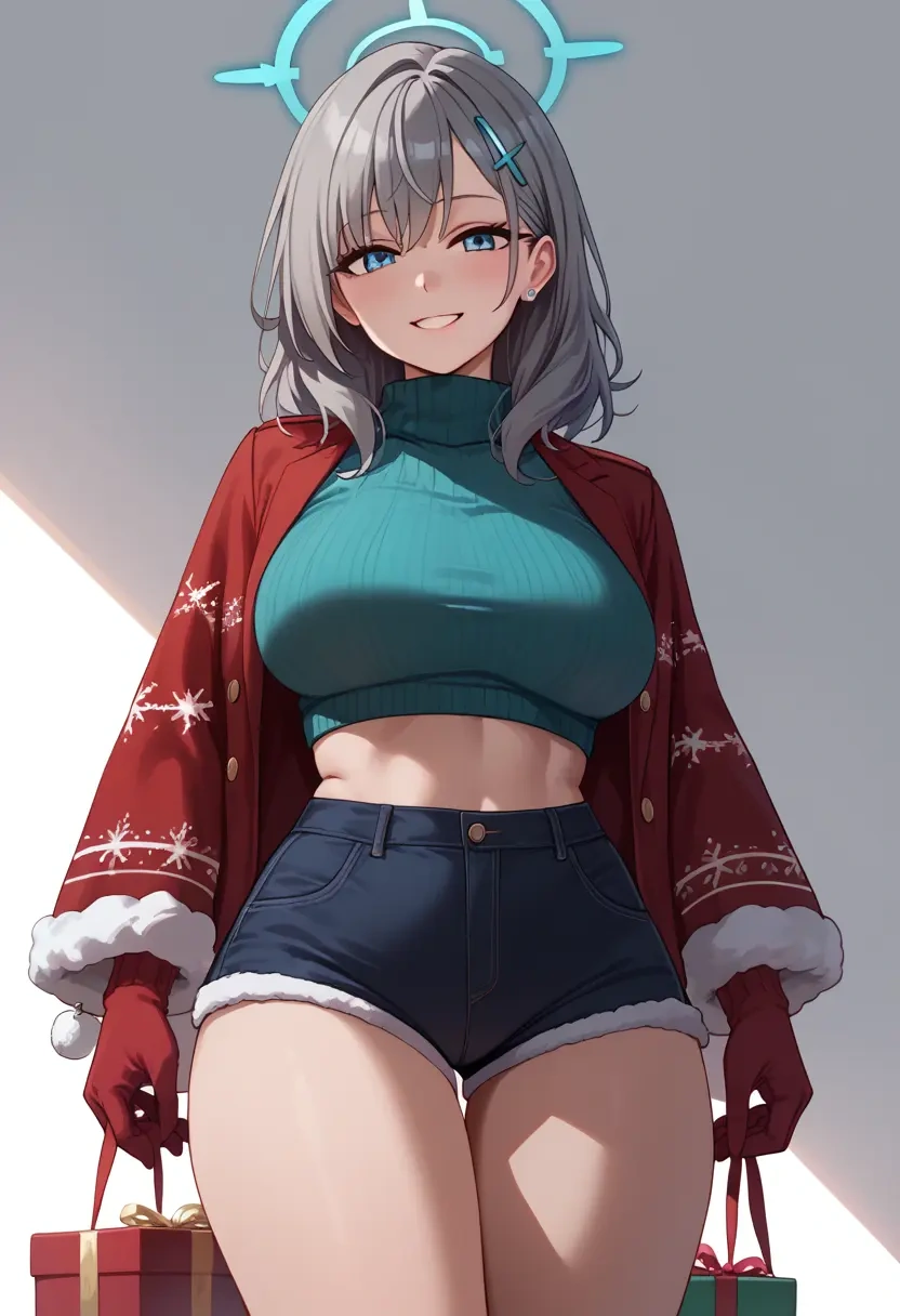 blue_archive,shiroko_(blue_archive),Christmas,red velvet shorts,turtleneck sweater  - 