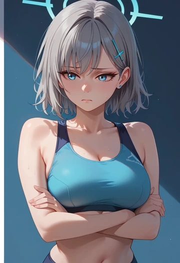 blue_archive,shiroko_(blue_archive),sports bra,wide-leg joggers  - AI generated anime art