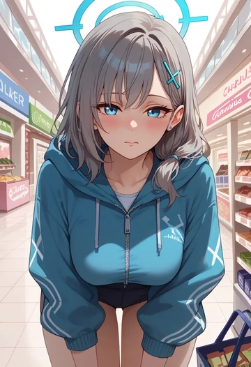 blue_archive,shiroko_(blue_archive),crop hoodie,shorts  - AI generated anime art