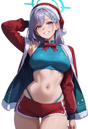 blue_archive,shiroko_(swimsuit)_(blue_archive),Christmas,red velvet shorts  - AI generated anime art