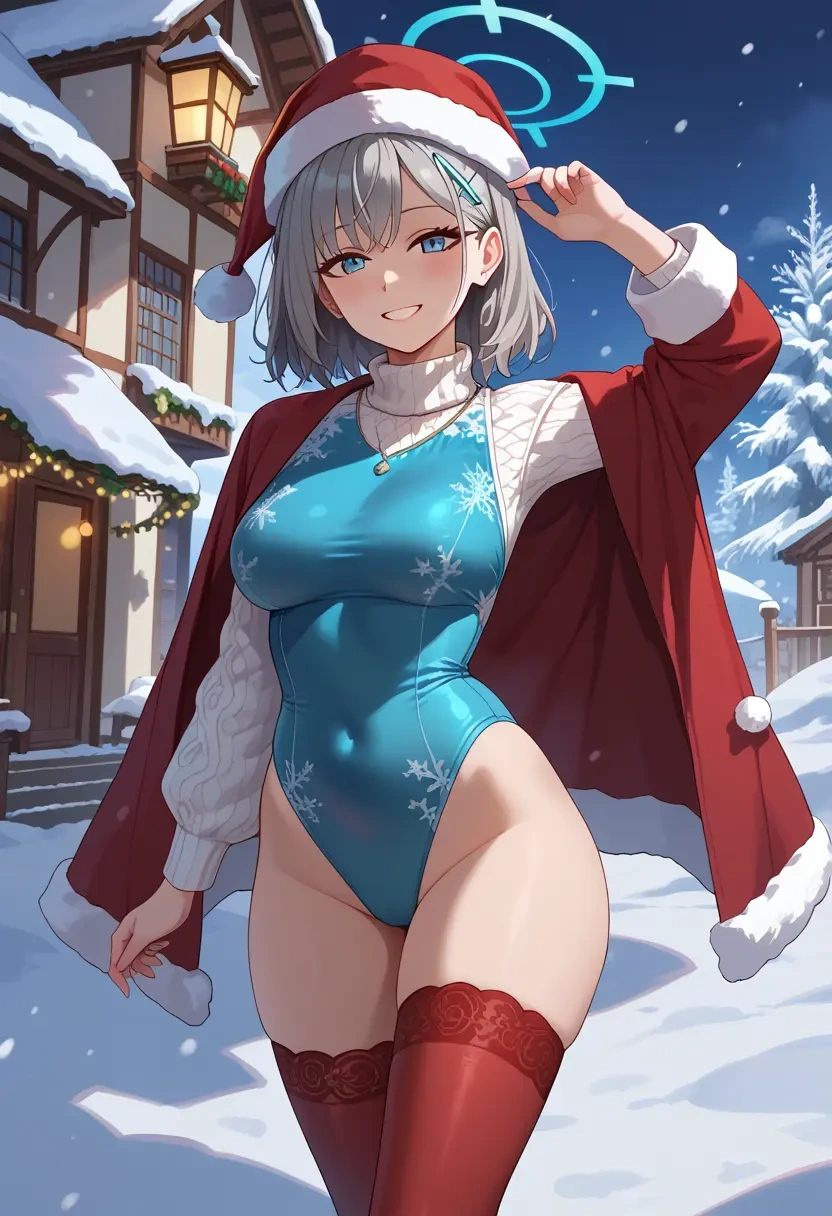 blue_archive,shiroko_(swimsuit)_(blue_archive),Christmas,sweater dress,stockings  - 