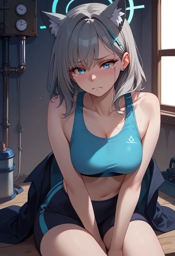 blue_archive,shiroko_terror_(blue_archive),sports bra,high-waisted leggings  - AI generated anime art